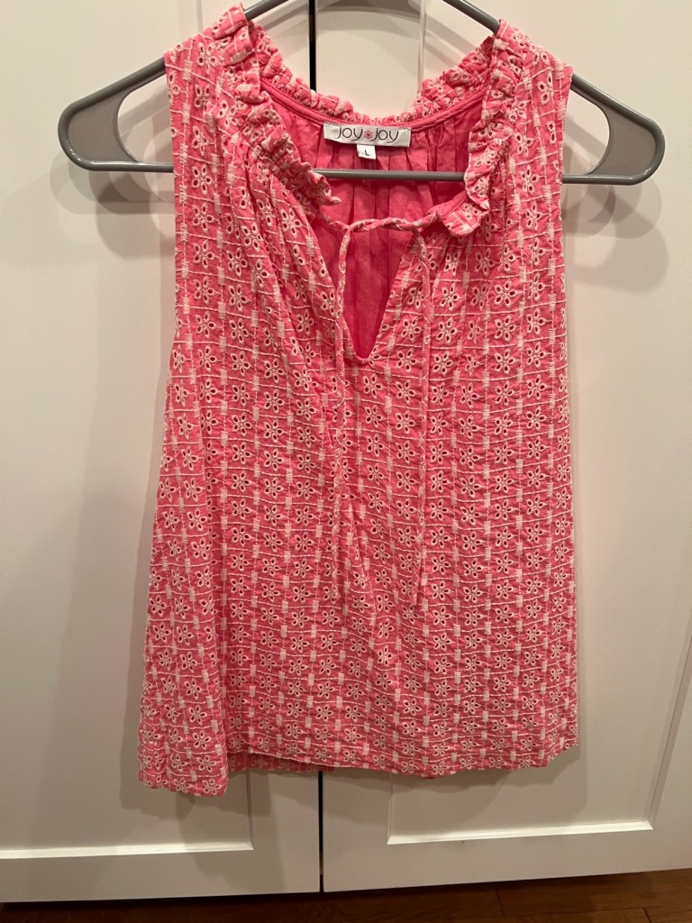 Joy Joy Pink Eyelet Ruffled Neck Sleeveless Camisole